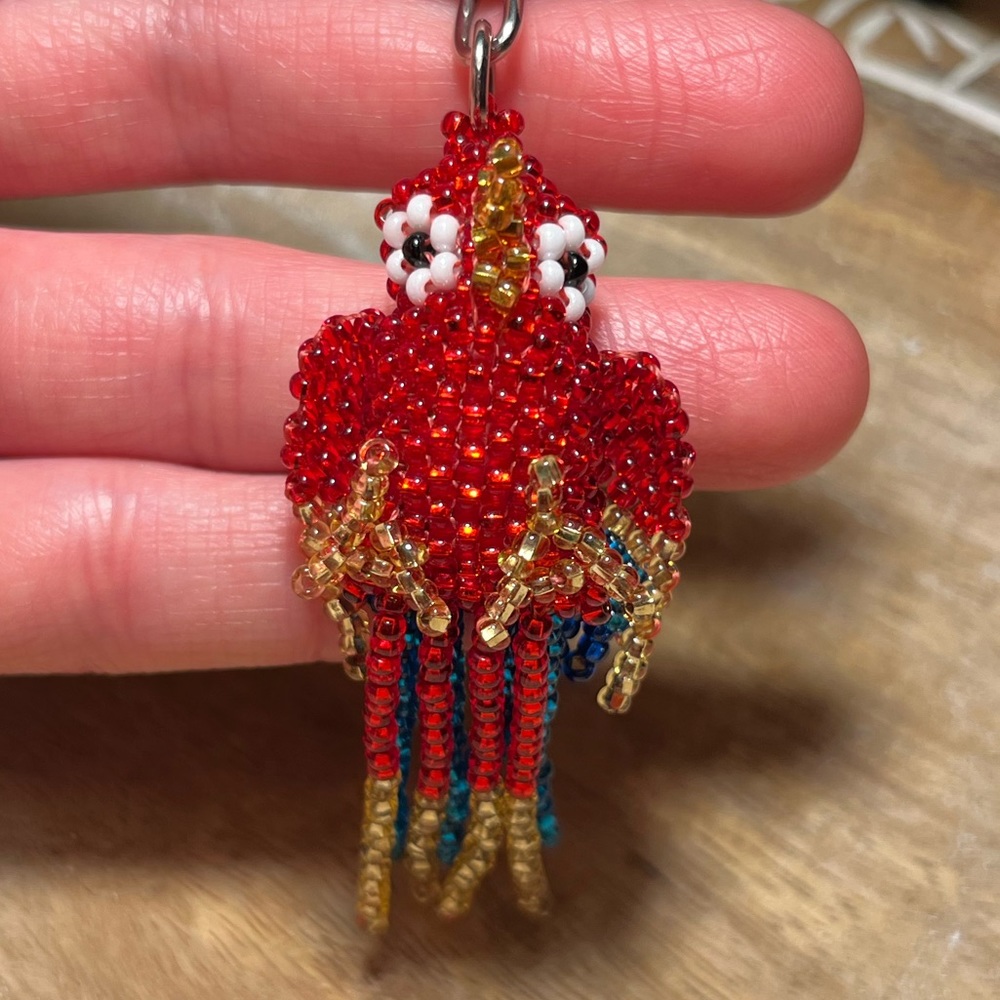 Handmade Beaded Parrot Bird Keychain - Picture 7 of 9